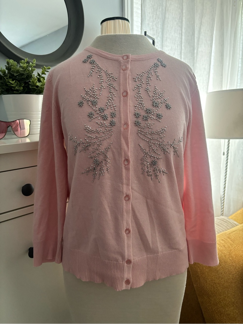 Cable & Gauge Pink Embellished Button down Cardigan